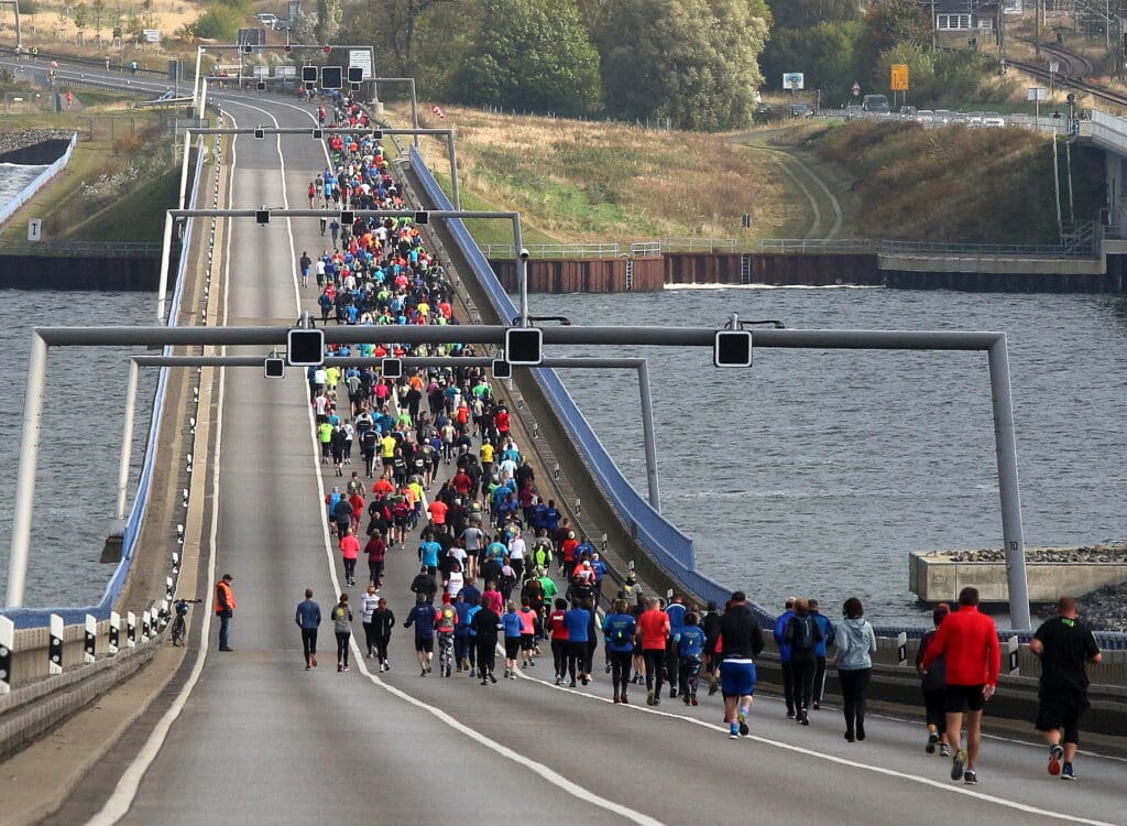 Das absolute Highlight der Lauf ueber die Ruegenbruecke