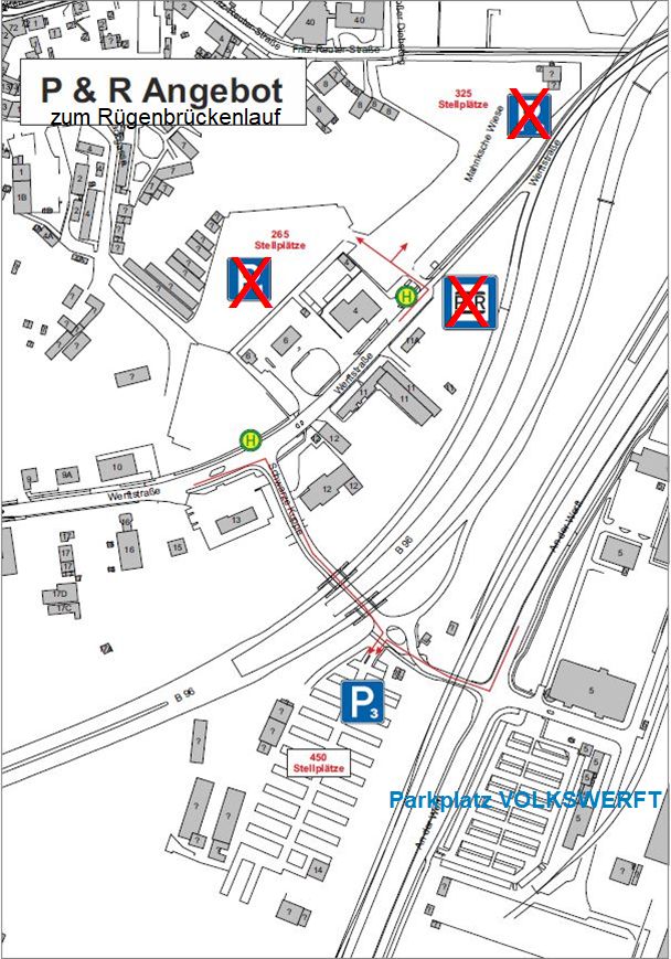 Rügenbrücken-Marathon 2025 - Hinweise für Autofahrer und Busnutzer 1 Parkmoeglichkeiten am Veranstaltungsgelaende